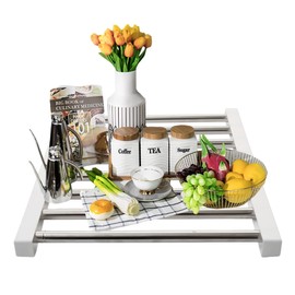 Hershii Extendable Closet Shelf Wardrobe Rail Metal Hanging Rod Storage Rack Expanding Clothes Divider Separator Organizer for Cabinet Cupboard Kitchen Bathroom, (13.77''-23.62'') X 16.82''