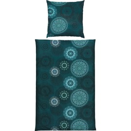 Erwin Müller Bed Linen Economy Pack 4-Piece Maco Satin Mandala Petrol Size 80 x 80 cm / 135 x 200 cm - Fine Thread, Temperature-Regulating, Breathable, 100% Cotton, with Zip