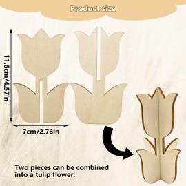 SEABABOO Wooden Tulips Decoration Pack of 6 Tulips Crafts Made of Wood Unfinished Wood Tulips Wooden Tulip DIY Decoration Wooden Flowers for Painting DIY Painting Crafts Desktop Decoration (Height 12