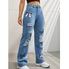 Womens Baggy Ripped Jeans High Waist Butterfly Distressed Straight Leg