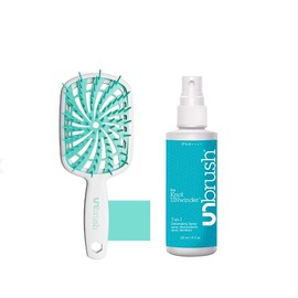 UNbrush Plus Detangling Brush by FHI Heat for Fragile Hair and Knot Unwinder 7 in 1 Detangling Spray - Color: Mint Swirl