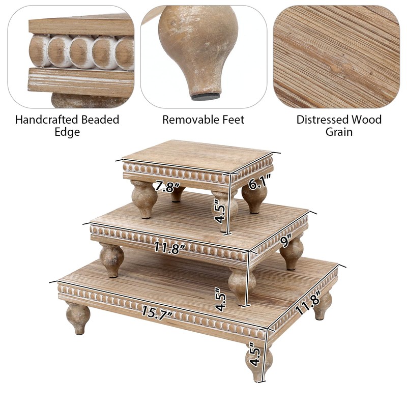 SwallowLiving Wooden Riser for display, Natural, Set of 3
