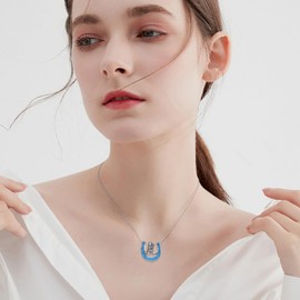 POPLYKE Turquoise Horseshoe Cowgirl Boots Necklace Sterling Silver Western Wild West Cowgirl Texas Boot Horse Lover Gift