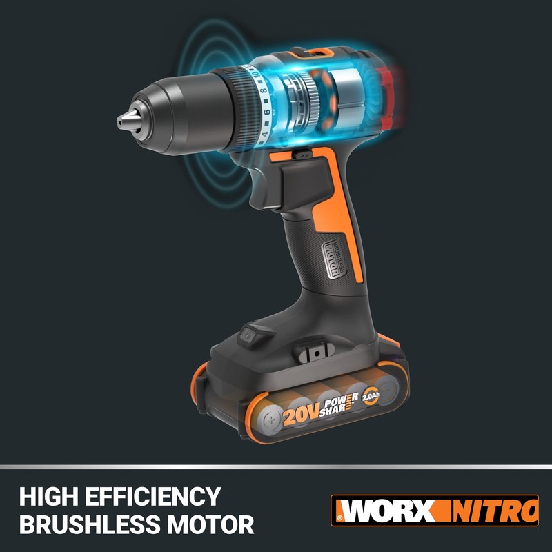 Worx Nitro 20V Cordless 1/2" Drill Driver With Brushless Motor,