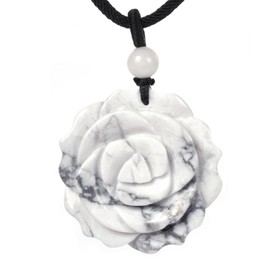 Justinstones Natural White Howlite Carved Rose Flower 35mm Pendant Necklace Crystal Healing Reiki Chakra Jewelry Necklace 22 inch