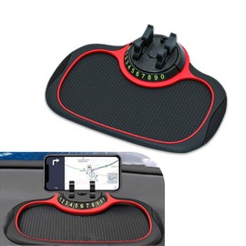 Downhill 1 PC Multifunctional Car Anti-slip Mat, Two-in-one Anti-slip Rubber Organizer Pad and Phone Holder, with Parking Number plate, Universal Dashboard Storage Mat (Black & Red)