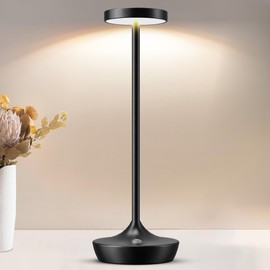 LED Cordless Table Lamp Rechargeable，Outdoor Battery Operated Desk Lamp Touch 3 Color Dimming Portable Waterproof Night Light for Patio/Restaurant/Dining/Home (Black)
