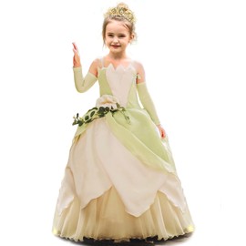 ToLaFio Tiana Costume Princess Costume for Girls Dress Birthday Role Play Dress Up Ball Gown