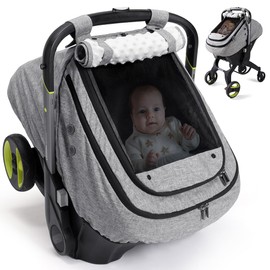 Bioby Waterproof Baby Car Seat Cover, Infant Car Seat Cover for Boy Girl, Roomy Cozy Windproof Sun Protection Baby Carseat Covers Canopy with Breathable Net and Holes, Universal Fitted Gray