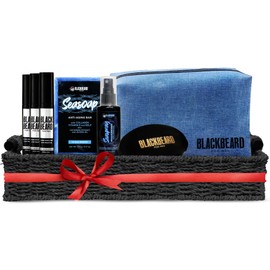 Blackbeard for Men - THE WHOLE ENCHILADA - 3 Pack Beard Dye Alternative, 1 Shaving Kit Bag, 1 Seasoap, 1 Seaspray and 1 Big Bad Beard Brush, Hypoallergenic Temporary Dye - Light Medium Brown