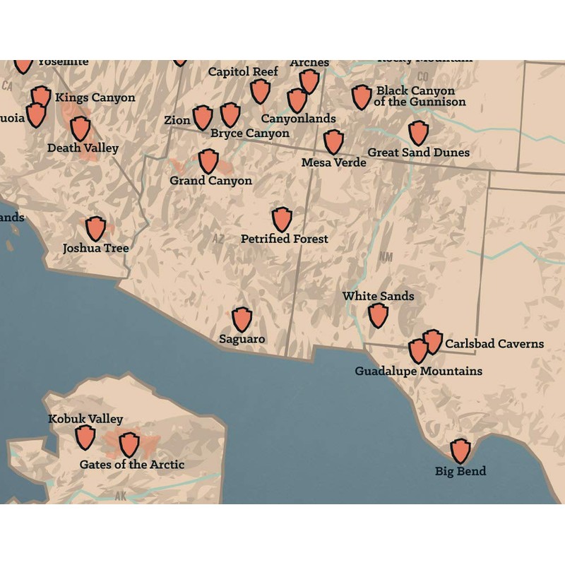 US National Parks Map 11x14 Print (Tan & Slate Blue)