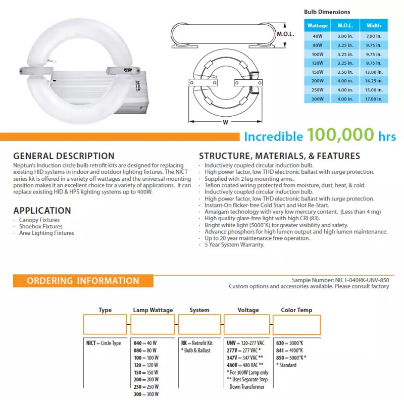 Neptun 250 Watt Induction Circular Bulb, 4100 Kelvin, NICT-C-250841