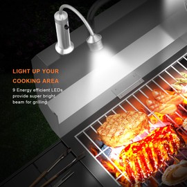 FIREOR Barbecue Grill Light Grilling Accessories for Outdoor, BBQ Magnetic LED Lights Flexible Gooseneck Weather Resistant, Men Dad Gifts Batteries Included 2 Pack (Silver)