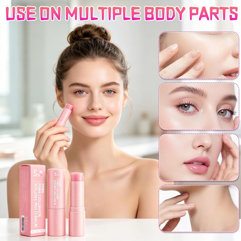 2PC Pdrn Pink Collagen Volume Multi Balm Stick, Hidratante,Reafirma