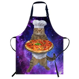 Smooffly Funny Cat with a Big Pizza Apron Unisex Adjustable Bib Apron Cooking Kitchen Chef Women Men Aprons for Home Kitchen, Restaurant,Coffee House,Shop,Garden