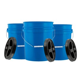House Naturals 5 Gallon Food Grade BPA Free Made in USA Blue Bucket Pail with Black Air Tight Double Gasket Screw On Lid (Pack of 3)