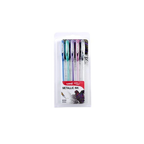 uni-ball 153486641 0.8 mm UM-120NM Signo Metallic Gel Ink Rollerball Pens - Multi-Colour (Pack of 5)