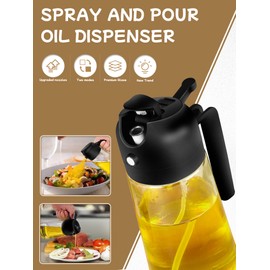 Oil Sprayer for Cooking 2pcs,2 in 1 Oil Dispenser and Oil Sprayer 16oz/470ml-DWTS Glass Oil Spray Bottle,Mist Olive Oil Dispenser for Kitchen,Air Fryer,Salad, Grill (Black)