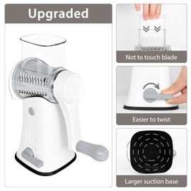 X Home 5-in-1 Rotary Cheese Grater, Upgraded Cheese Shredder with Stronger Suction Base & Multifunctional Drum Blades, Ideal for Vegetables, Nuts, Storage Box, Cleaning Brush & Peeler Attached