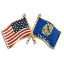 PinMart Oklahoma and USA Crossed Friendship Flag Enamel Lapel Pin