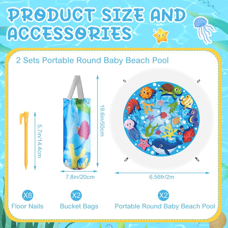 Hahafelt 2 Sets Portable Round Baby Beach Pool, 6.5 x