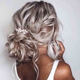 Yheakne Bridal Pearl Rhinestone Hair Clip Barrette Shining Crystal Hair Barrette Headwear Wedding Headpieces Hair Accessories for Women and Girls (Purple)