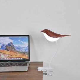 ZDAYOZ Bird Reading Table lamp Student Children's Study Special Bedroom Charging Clip lamp Bedside Night lamp (Brown)