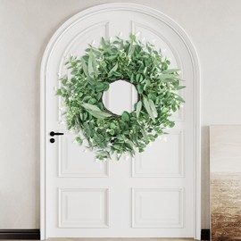 24" Spring Wreaths for Front Door, Large Summer Eucalyptus Wreath, Green Layered Artificial Greenery for Wall Porch Window Home Décor/Outdoor Garden Farmhouse Wreaths, All Season Holiday Celebration