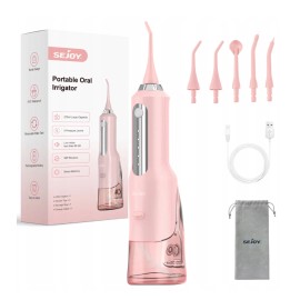 Sejoy Water Dental Flosser Teeth Pick Portable Cordless Oral Irrigator Rechargeable  - Pink With 5 Jet Tips