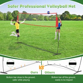 Hezeyferg Freestanding Volleyball Training Net, 5 Height Adjustable Portable Volleyball Net System, Quick Setup Practice Set for Indoor or Outdoor Use (12FT Red)
