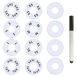 13 Pcs Clothing Rack Size Dividers Round White Plastic Size Markers for Clothing Rack Pre-Labeled (XXS-XXXL) & Blank Dividers & Erasable Pen for Closet, Retail Store, Wardrobe
