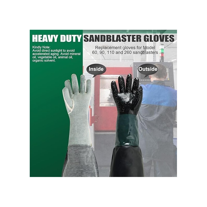 DASBET Rubber Sandblasting Gloves 23.6" Heavy Duty Sandblaster Gloves Kit