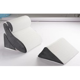 4PC Orthopedic Bed Wedge & BBL Surgery Pillow Set - Memory Foam Support for Buttocks/Back/Legs, Post Surgery Sleeping System with Adjustable Angles , Contains 2 Washable Pillowcases, Gray&White Grey