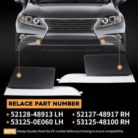 4Pcs Front Left & Right Bumper Trim with Tow Hook Cover Set Fit For Lexus RX350 RX450h 3.5L 2012-2015 Front Bumper Hole Cap Cover + Trim Strip Replaces 52128-48913 52127-48917 53125-0E060 53125-48100