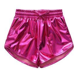 Allmeingeld Little Girls' Metallic Shorts Shiny Hotpants Gymnastic Shorts for Dance Rose Pink 6 Years