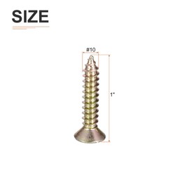 DTGN 25Pcs #10x1" Flat Head Wood Screws, Brass Phillips Self Tapping Screws - Good for Woodworking, Furniture - Gold