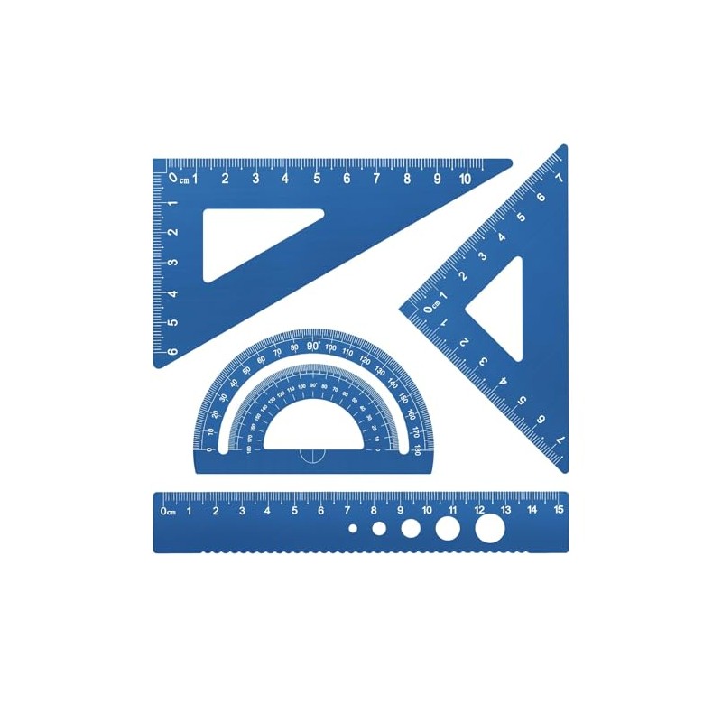 Metal Drafting Ruler, Triangular Ruler Set, 4 Pieces Aluminum Alloy