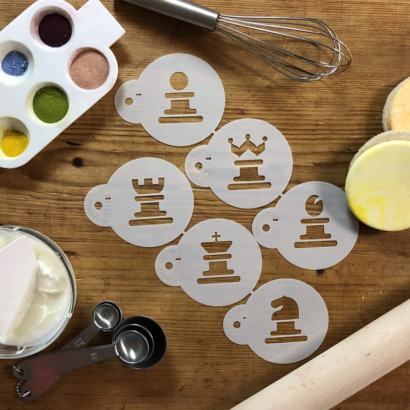 Designer Stencils C486 Chess Cookie Stencil Set, Beige/Semi-Transparent, fits 2.5"