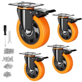 3 Inch Caster Wheels, Casters Set of 4, Heavy Duty Casters with Brake 1000 Lbs, Locking Industrial Swivel Top Plate Casters Wheels for Furniture and Workbench Cart(Two Hardware Kits Include)