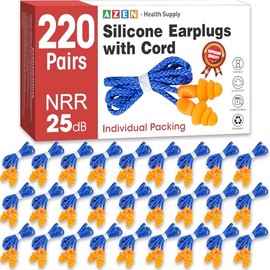 AZEN 220 pares de tapones para los oídos de silicona, tapones para los oídos reutilizables para reducción de ruido, tapones para los oídos con cable d