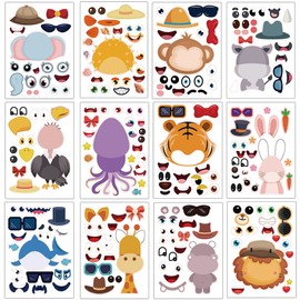 24 Sheets Make Your Own Animals Stickers Make A Face Stickers for Kids Toddlers with Safaris Sea and Fantasy Animals DIY Craft Stickers Kids Party Favor Supplies Crafts