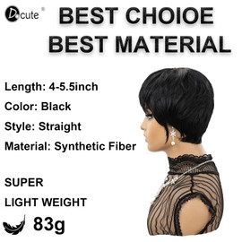 DOcute Glueless Wigs For Black Women Short Pixie For Black Women Black Short Wig With Bangs Pixie Cut Wig With Bangs Straight Bob Wigs For Women (Black)