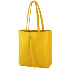 modamoda de - T253 - Italian Leather Tote Bag with Inner Pocket, sunshine yellow