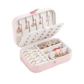 Kitchnexus Kleine Schmuckkästchen Schmuckbox aus PU-Leder, Kleines Tragbar Reisen Schmuckkasten für Mädchen und Damen Geschenk - Rosa
