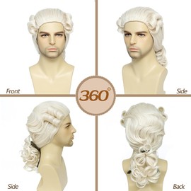 Kavsni Judge Colonial Wig Men or Women Long Wave Mens George Washington Cosplay Curly Gentleman Lawyer Wig (Beige)