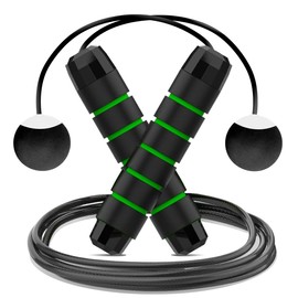 ONEGlobal Steel Reinforced Cordless Skipping Rope for Adults | Adjustable Tangle-Free dual Jump Rope with Comfortable Non-Slip EVA Foam Handle for Workouts, Boxing Exercises (Cordless, Green)