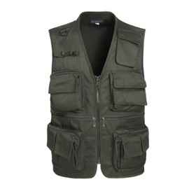 LISUHEPEAL Men’s Fishing Vest Summer Outdoor Work Safari Travel Photo Vest with Multi Pockets (818-Army Green, L)