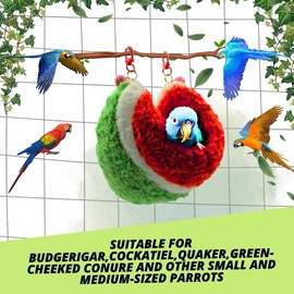 Soft Warm Parrot Hammock Bed, Fluffy Cozy Bird Bed for Cage with support inside, Watermelon Swing Bed, Winter Nest, Hanging Hammock Shed Hideaway Hut for Bird Bed (For Parrots, Budgies, Canaries)