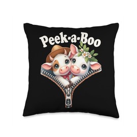 Funny - Peek-a-boo - Cute - Cow - Couple Throw Pillow