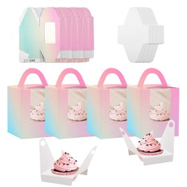 Single Cupcake Boxes, 30 Pcs Individual Cupcake Boxes, Paper Bakery Boxes Cupcake Boxes Single with Window for Bakery Bridal Showers Weddings Birthday Parties 9.5 x 11 cm Gradient blue pink